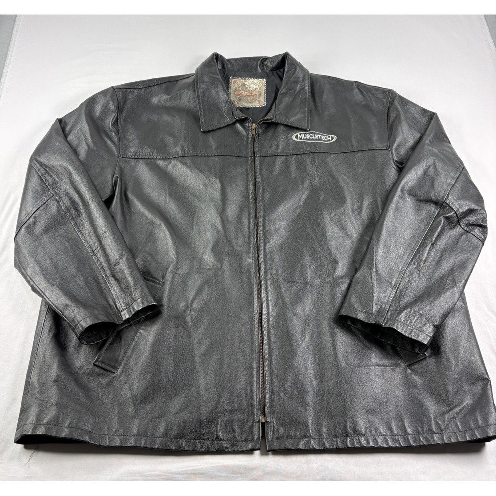 Vintage‎ Saxon Leather Jacket Mens 3XL Black Full Zip Bike Motorcyle Embroidered